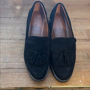 Franco Sarto Black Suede Tassel Loafers